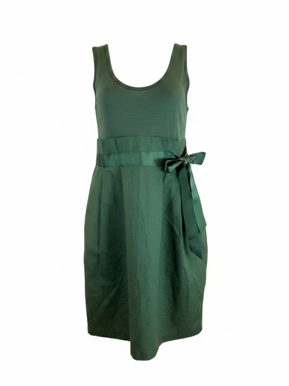 Adolfo Dominguez Green Mixed Media Pleated Belted Dress EU 38 US 6